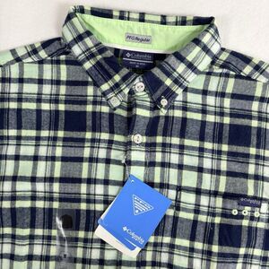 NWT Columbia PFG Shirt Mens Medium Plaid Flannel Long Sleeve Green Blue NEW M